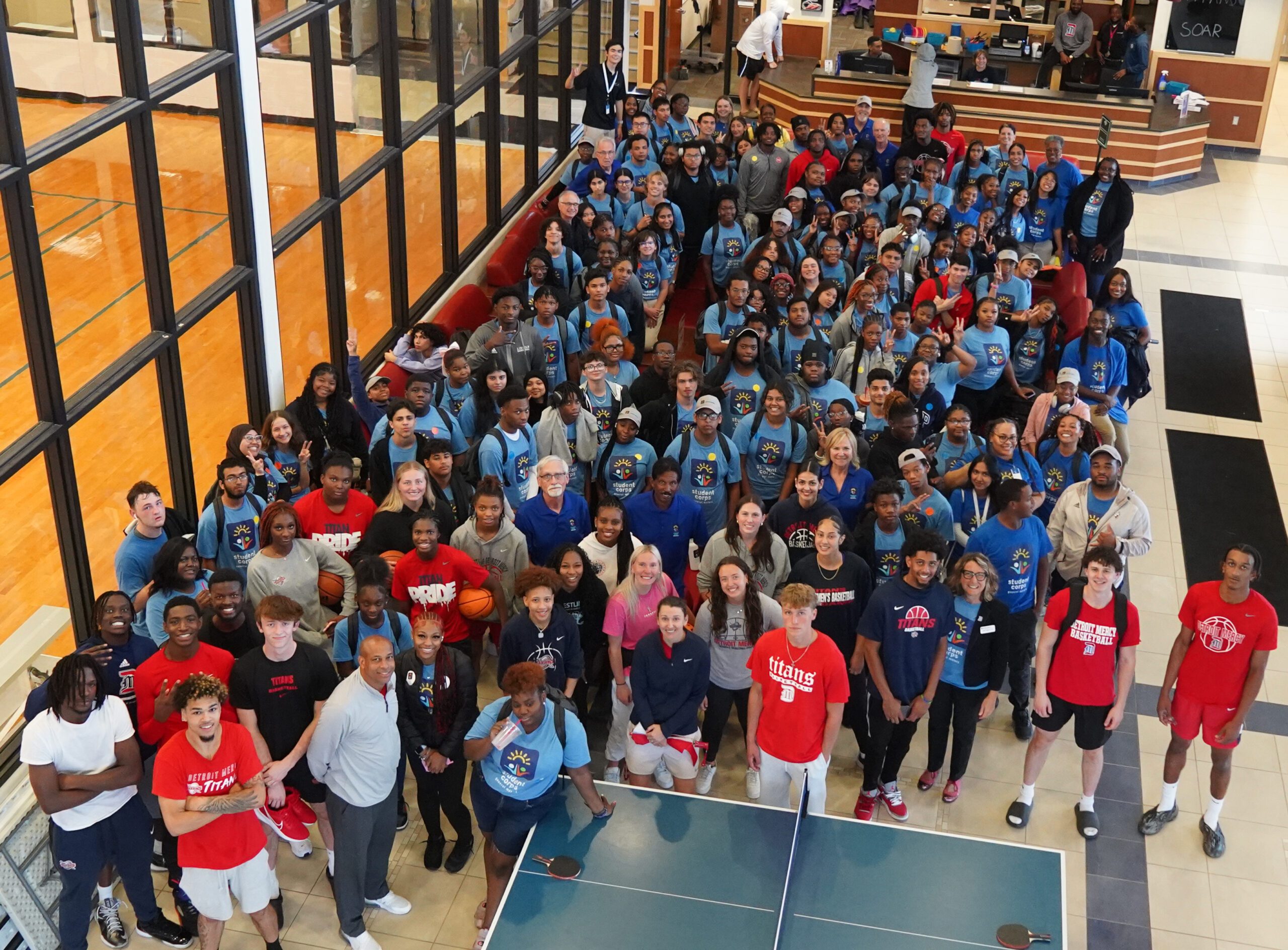 GM Student Corps students gather in the Whitty Fitness Center.