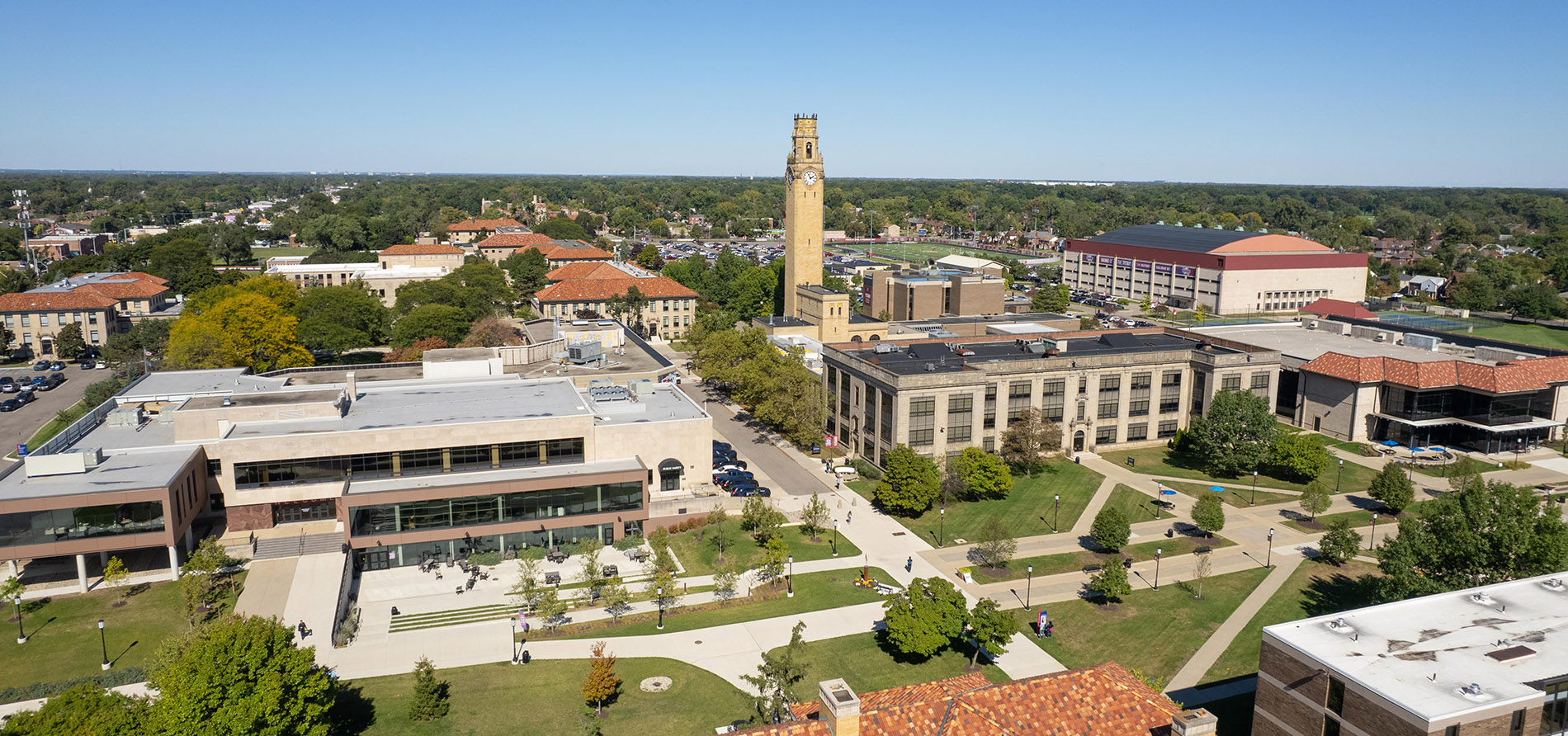 An aerial view of the McNichols Campus in fall 2024.