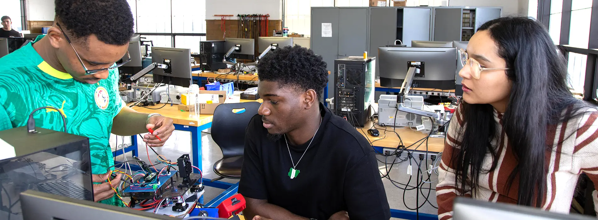students working on robotics project