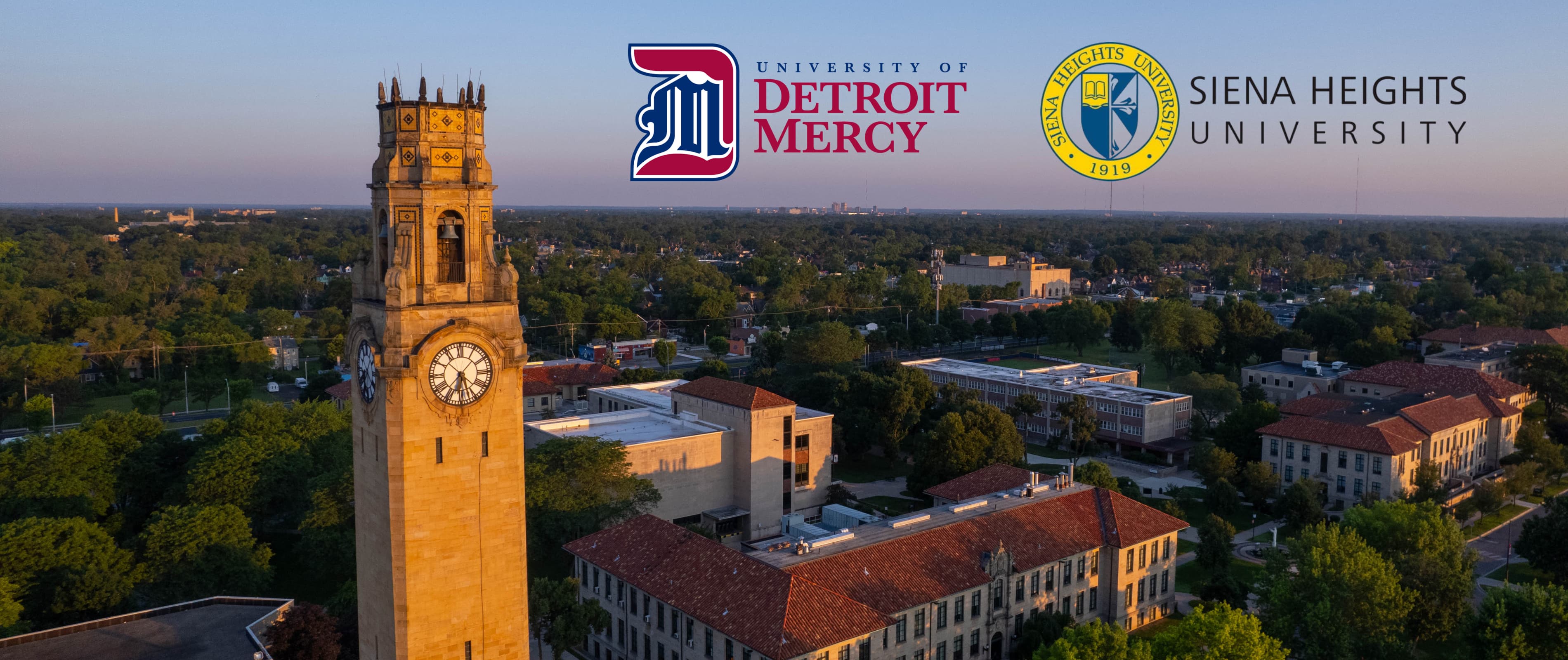 An aerial view shows Detroit Mercy's McNichols campus.