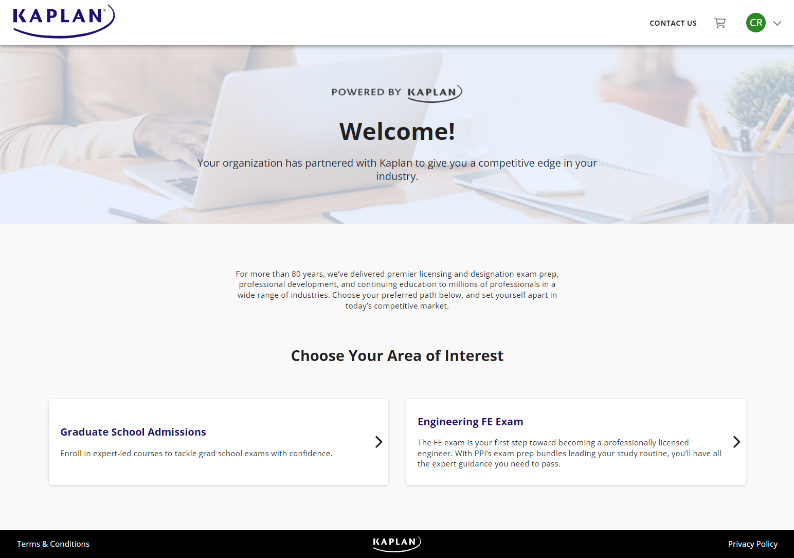 kaplan welcome screen